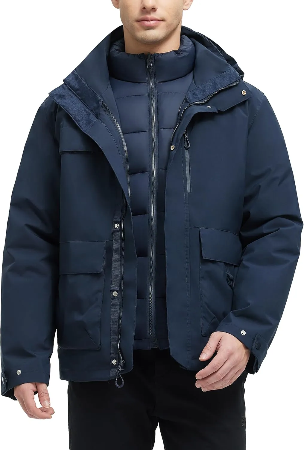YGREYG Men's 3 in 1 Waterproof Winter Jackets Ski Warm Snow Rain Coat Puffer Liner Hood Windbreaker
