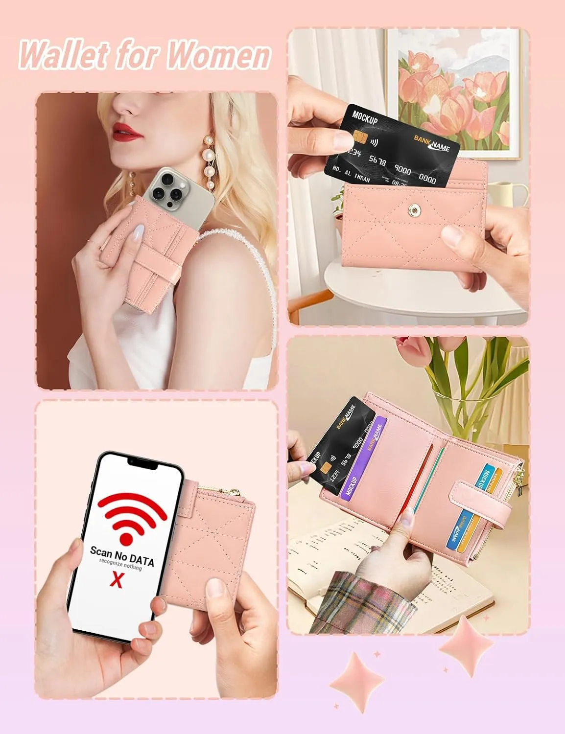 YINHEXI Wallet Women, RFID Blocking Small Compact Bifold PU Leather Card Holder Pocket Wallet Ladies Mini Purse with Coin Pocket (Baby Pinke-1)