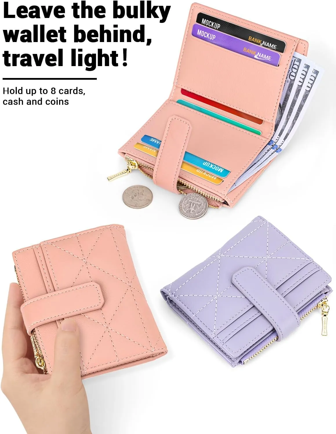 YINHEXI Wallet Women, RFID Blocking Small Compact Bifold PU Leather Card Holder Pocket Wallet Ladies Mini Purse with Coin Pocket (Baby Pinke-1)