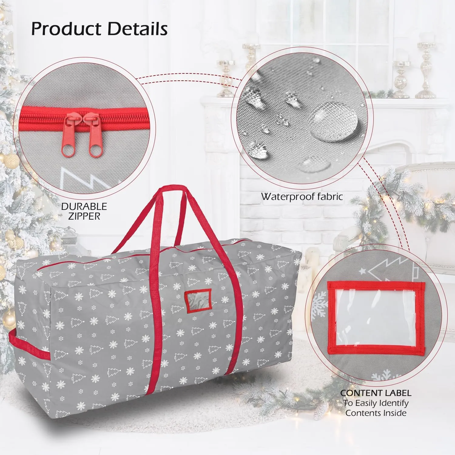 YIYA Christmas Tree Storage Bag for 7.5 Ft Artificial Trees - Large Container With Handles, 600D Oxford Fabric for Outside Decorations (Grey)
