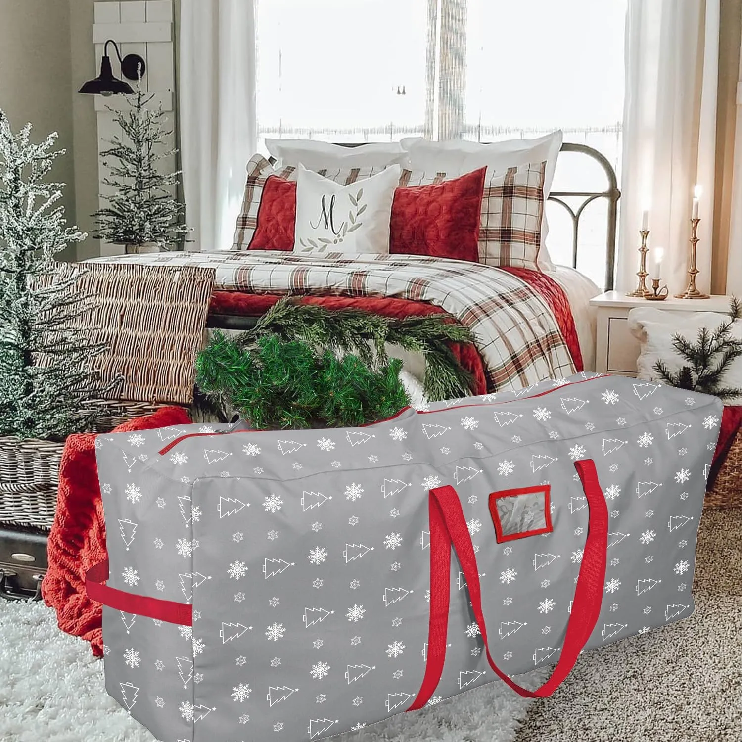 YIYA Christmas Tree Storage Bag for 7.5 Ft Artificial Trees - Large Container With Handles, 600D Oxford Fabric for Outside Decorations (Grey)