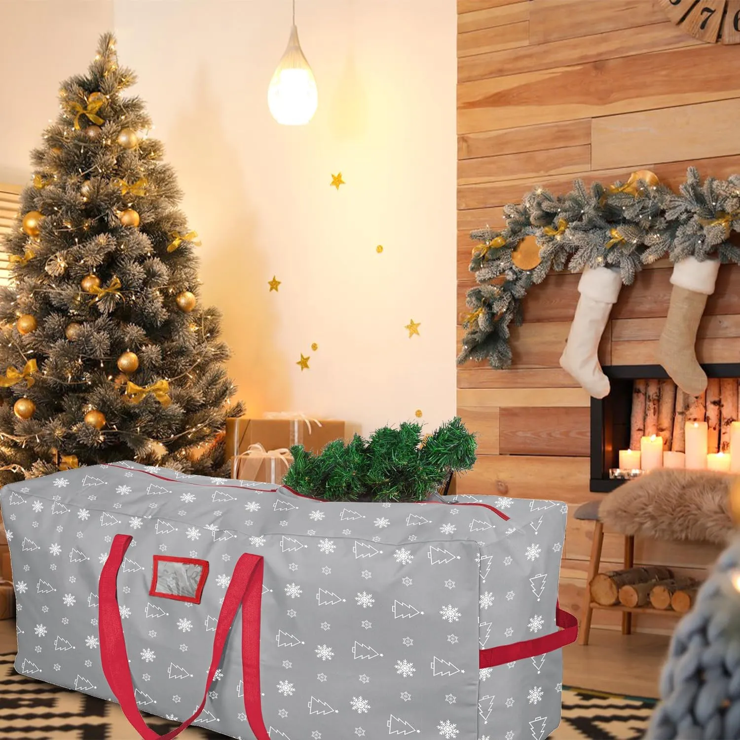 YIYA Christmas Tree Storage Bag for 7.5 Ft Artificial Trees - Large Container With Handles, 600D Oxford Fabric for Outside Decorations (Grey)
