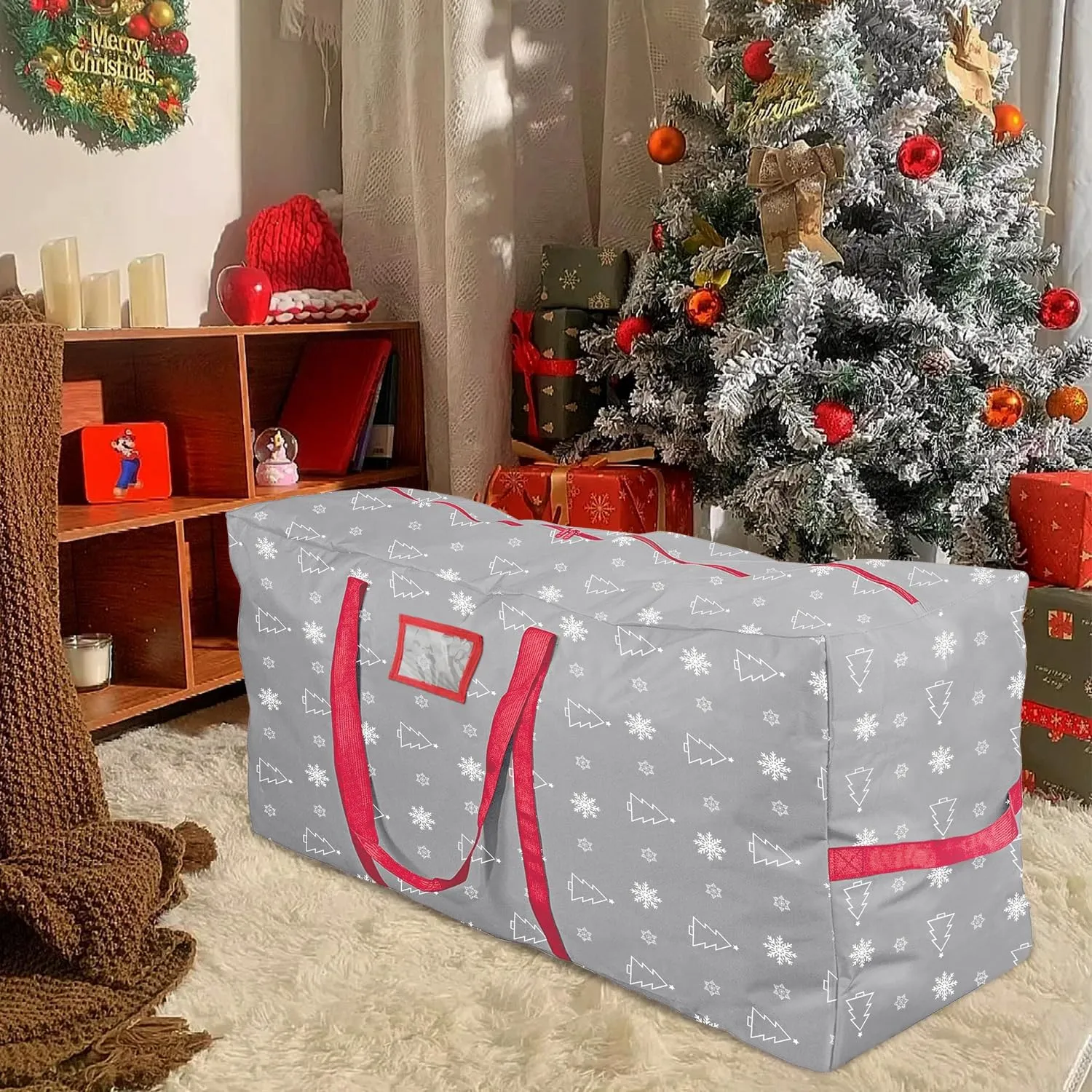 YIYA Christmas Tree Storage Bag for 7.5 Ft Artificial Trees - Large Container With Handles, 600D Oxford Fabric for Outside Decorations (Grey)