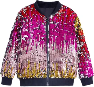 YIYI Sequin Jackets for Girls Kids Boys Glitter Sparkle Bomber Varsity Birthday Party Shiny Outwear Clothes