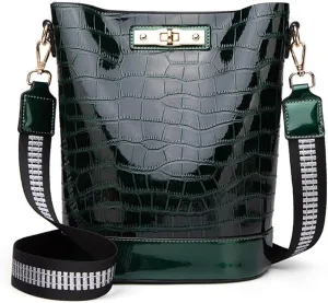 Yohora Women's Crocodile Print Shoulder Bag Large Capacity Patent Leather Crossbody Bag Retro Satchel Purse with Inner Pouch