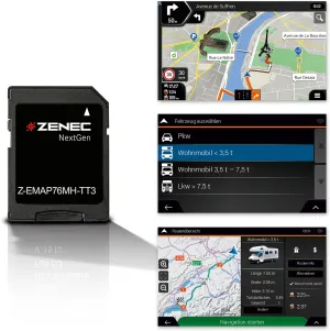 Z-EMAP76MH-TT3 - Micro SDHC Card with Motorhome Navigation for ZENEC Infotainer Z-E3776, Z-N975 and Z-N976, 3-D Maps for Europe, Camping P.O.I. for Motorhomes, TMC