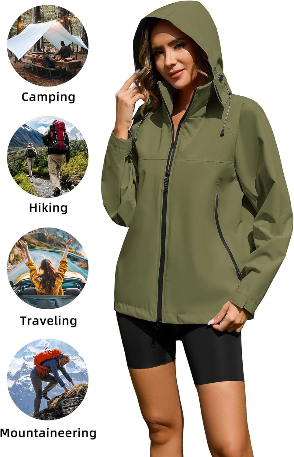 Zando Lightweight Rain Jacket Women Waterproof Rain Coats for Women Loose Fit Raincoat Hooded Hiking Windbreaker Jacket Women