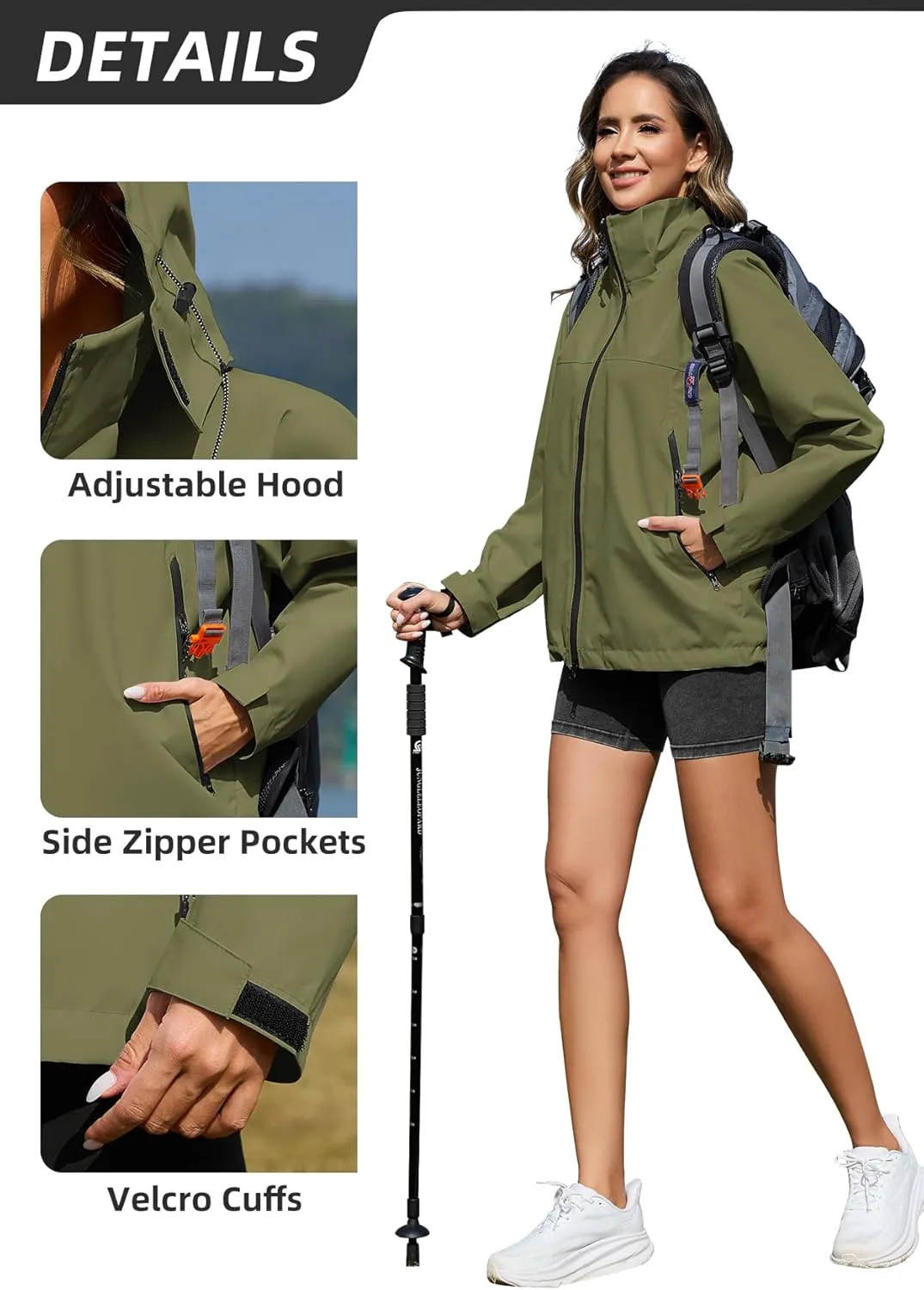 Zando Lightweight Rain Jacket Women Waterproof Rain Coats for Women Loose Fit Raincoat Hooded Hiking Windbreaker Jacket Women
