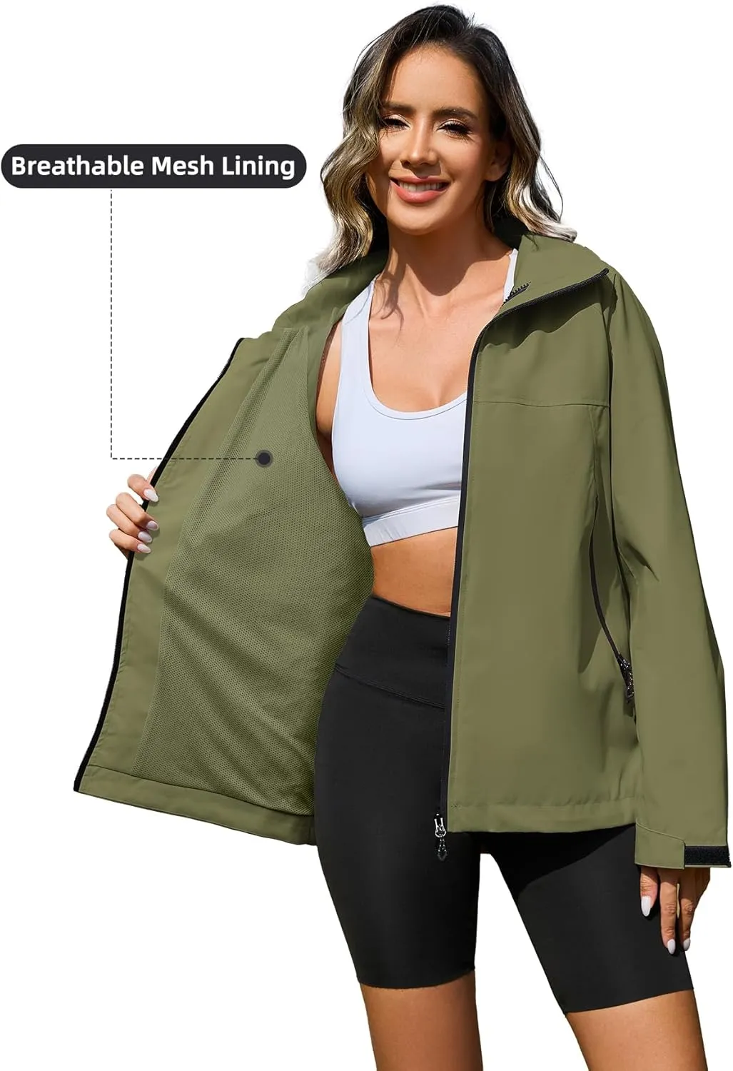 Zando Lightweight Rain Jacket Women Waterproof Rain Coats for Women Loose Fit Raincoat Hooded Hiking Windbreaker Jacket Women