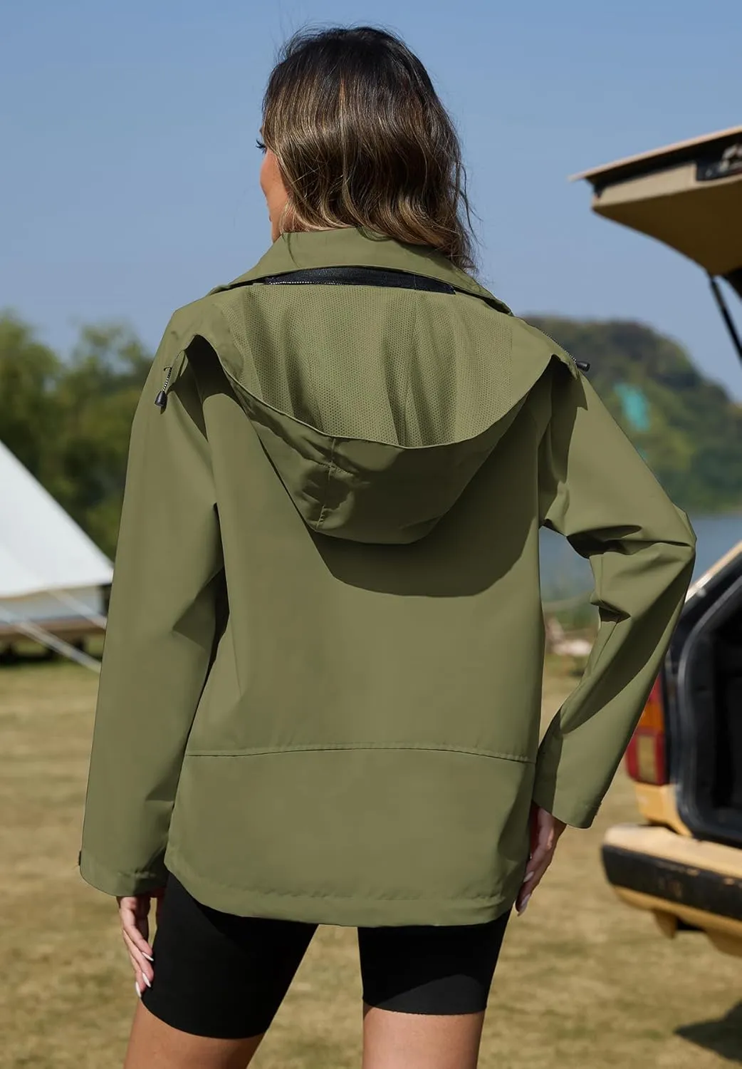 Zando Lightweight Rain Jacket Women Waterproof Rain Coats for Women Loose Fit Raincoat Hooded Hiking Windbreaker Jacket Women