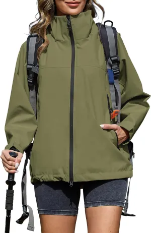 Zando Lightweight Rain Jacket Women Waterproof Rain Coats for Women Loose Fit Raincoat Hooded Hiking Windbreaker Jacket Women