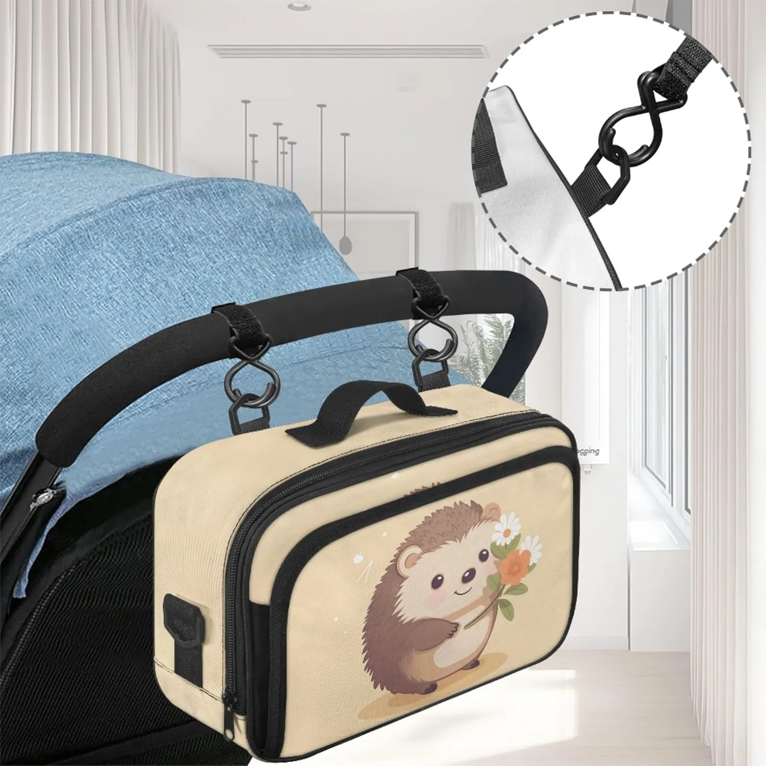 Zanxaintu Cute Hedgehog Small Diaper Bag Mini Lightweight Stroller Organizer Small Diaper Bag Backpack with Pocket Large Space Diapers Purse Stroller Caddy