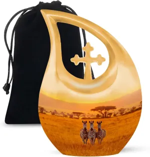 Zebra Ash Urns for Human Ashes Adult - Funeral Urn - 10 Inch Large Urn with Velvet Bag - Large Decorative Urns - Pack of 1