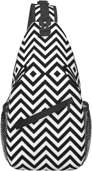 ZigZag Stripe. print chest crossbody bag, fashion leisure travel bag, cross-body bag for men and women, Black, One Size, Black, One Size