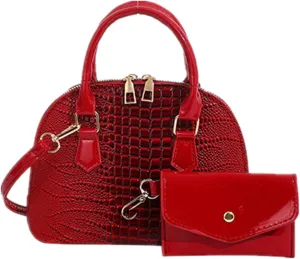 Zip-Around Classic Dome Satchel Bags for Women Crossbody Purse Crocodile Pattern Faux Leather Purse Crossbody Shoulder Bag