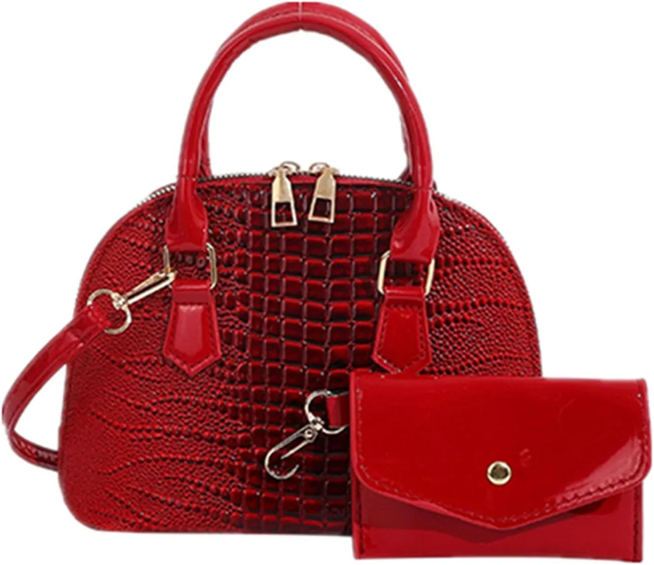 Zip-Around Classic Dome Satchel Bags for Women Crossbody Purse Crocodile Pattern Faux Leather Purse Crossbody Shoulder Bag