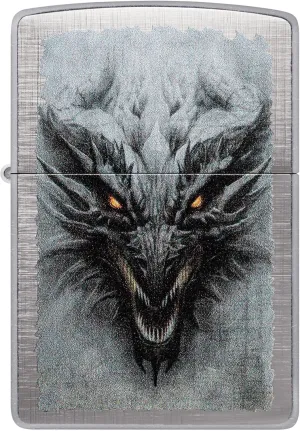 Zippo Lighter Dragon w/Glowing Eyes, Windproof, Custom Designed, Stainless Steel Body