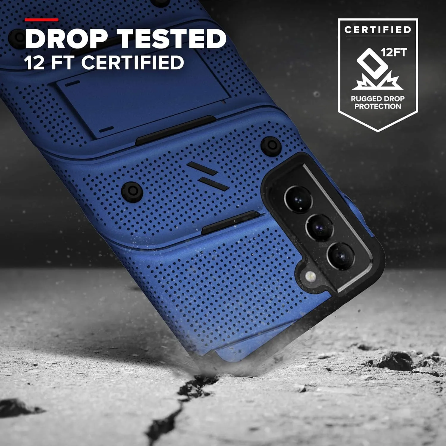 ZIZO Bolt Series for Galaxy S21 Case with Screen Protector Kickstand Holster Lanyard - Blue & Black