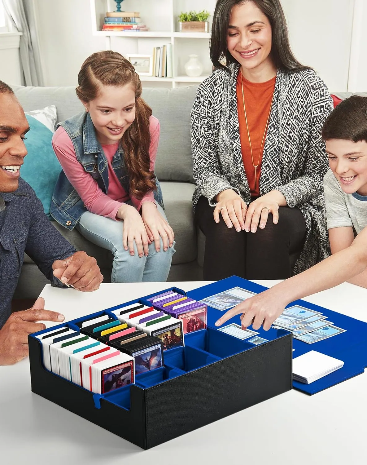 ZLCA Card Storage Box for MTG PTCG, Commander Deck Box Holds 3000  Cards, Card Storage Case with 4 Stoppers, Card Organizer for TCG Sport Cards(Black&Blue)