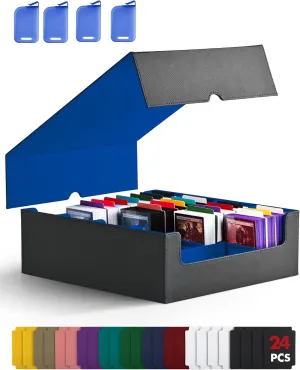 ZLCA Card Storage Box for MTG PTCG, Commander Deck Box Holds 3000  Cards, Card Storage Case with 4 Stoppers, Card Organizer for TCG Sport Cards(Black&Blue)