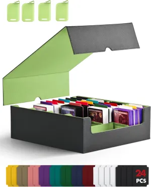 ZLCA Card Storage Box for MTG PTCG, Commander Deck Box Holds 3000  Cards, Card Storage Case with 4 Stoppers, Card Organizer for TCG Sport Cards(Black&Green)