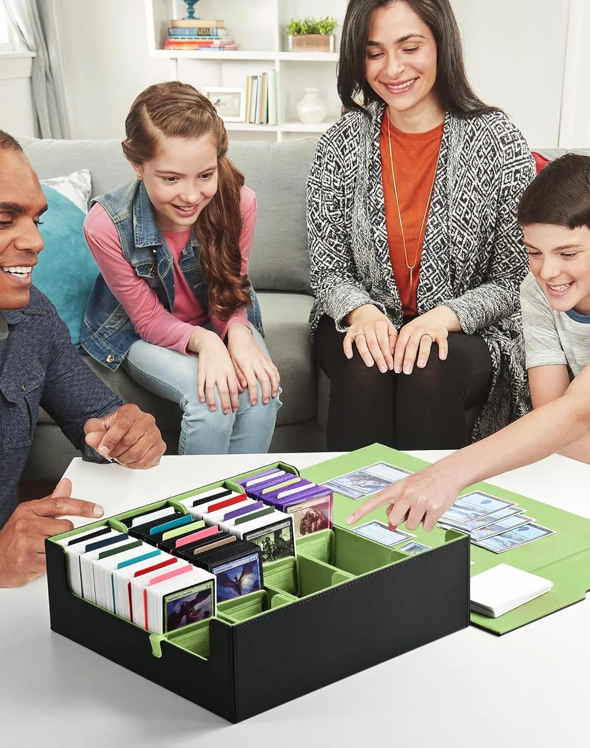 ZLCA Card Storage Box for MTG PTCG, Commander Deck Box Holds 3000  Cards, Card Storage Case with 4 Stoppers, Card Organizer for TCG Sport Cards(Black&Green)