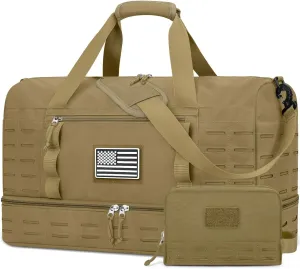 ZOMFELT Travel Bag for Men, Tactical Gym Duffle with Shoe Compartment & Toiletry Bag, Waterproof Carry On Weekender with Molle System for Overnight Trip, Tactical Use, Flight Approved, Desert Yellow