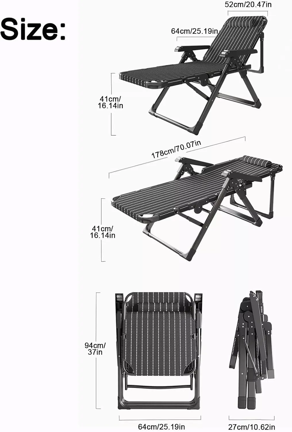 ZTGL D, Folding Camping Cot, Patio Chaise Lounge, Camping Cot for Adults with Cushion and Pillow, Portable Folding Bed for Sleeping, Office Nap Folding Lounge Chairs